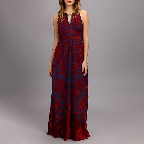 NWT Free People Dress SIZE 2 Blue Red Burnt Velvet Bohemian Boho Maxi Festival - Picture 8 of 10